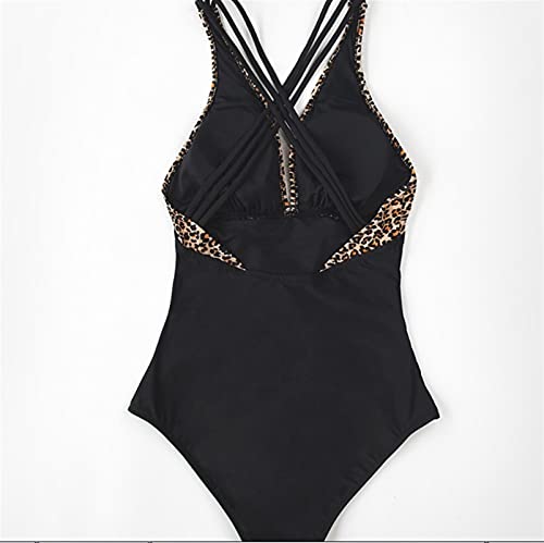 Zwarte Luipaard V-hals Eendelig Badpak Sexy Kriskras Rug Vrouwen Meisjes Strand Badpakken Badmode Strand (Kleur: ADJ3004B, Maat: S.) - Image 5