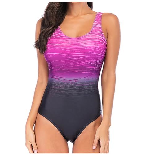 IUVYTA Eendelig badpak voor dames, gradiëntprint, bikini, badpak, zwemset eendelig badpak (roze, XL) - Image 2