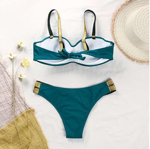 Groene Effen Bikini Set Vrouwen Driehoek Sexy Twee Stukken Badmode Lage Taille Meisje Strand Badpak Badpakken (Kleur: Groen, Maat: L-code) (Groen L) - Image 6
