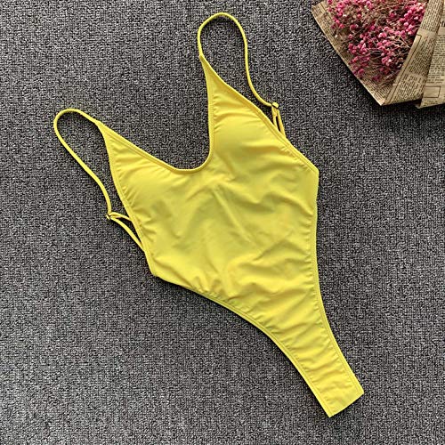 YJLX Shape Badpak voor dames, buikweg-weg-effect, tieners, meisjes, monokini, sexy, casual, zwempak, modieus, zomer, eendelig, monokini, diepe V-hals, strandmode, tankini, shapewear, badkleding, geel, M - Image 3