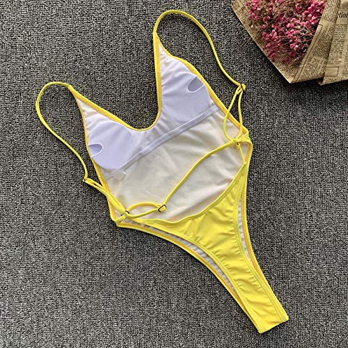 YJLX Shape Badpak voor dames, buikweg-weg-effect, tieners, meisjes, monokini, sexy, casual, zwempak, modieus, zomer, eendelig, monokini, diepe V-hals, strandmode, tankini, shapewear, badkleding, geel, M - Image 4