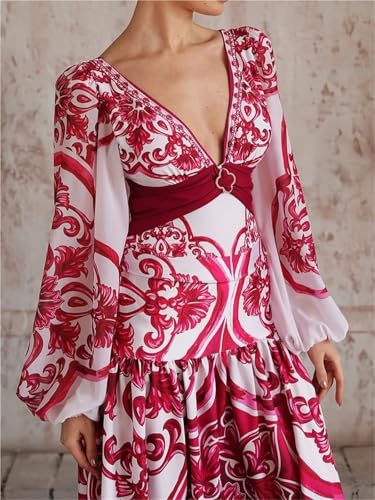 ZWCSHUU Badpak voor dames, eendelig badpak en rok, lange mouwen, junglegroene print, badmode, hoge taille, monokini badpak met bedekkende rok, Set van 3 stuks, L - Image 6