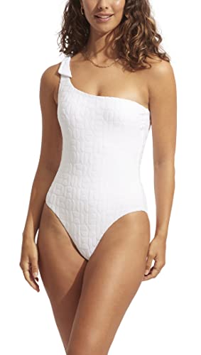 Seafolly Dames badpak Active One Shoulder Maillot, Capri White, 4
