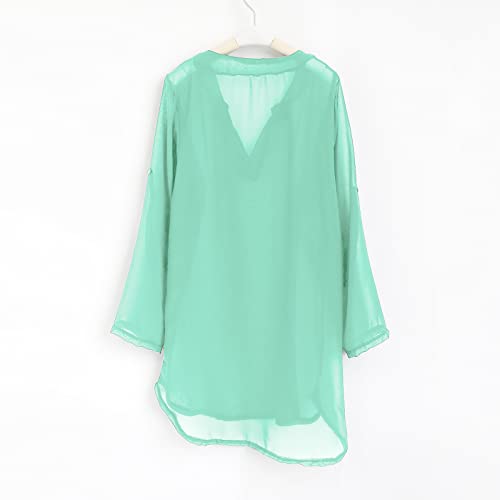 2025 - Kinderbadpak voor kleine meisjes, strandbedekking voor meisjes, chiffon-shirt, bikini, badpak, strandjurk, zwembedekking blauw, mintgroen, 12-13 Jaar - Image 5