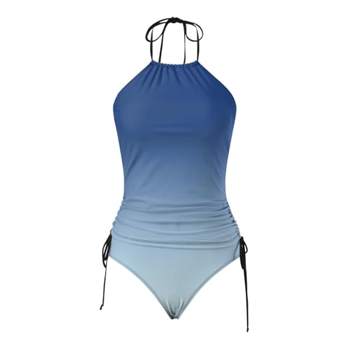 2025 Tankini voor dames, 2-delig, normaal badpak, rugvrij, 2-delige print, verstelbare print, meerkleurig, gevoerde bandjes, badpakken, vakantie, strandkleding, herentop, mouwloos, blauw, S - Image 2