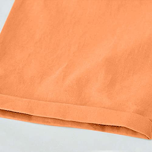 Generisch Dames zomer katoen linnen broek in grote maten, hoog getailleerde shorts, veters, strand, workout, zak, vijfpunts broek bikini set met shorts, oranje, XL - Image 7