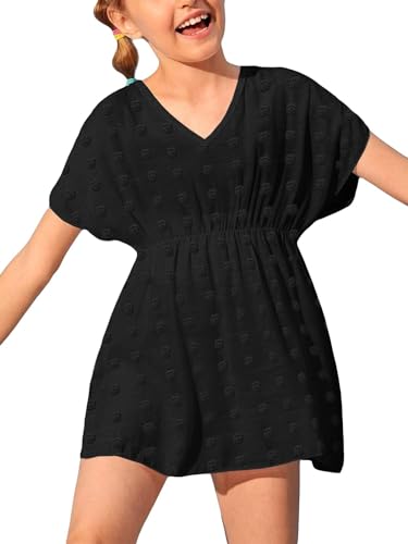 Haloumoning Badmode voor meisjes, cover-ups, kinderen, strandbedekking, bikini, badpak, cover-up schattige strandjurk, zwart, 4-6 Jaren