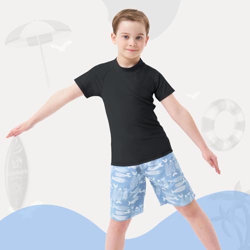 MEETWEE Badpak voor kinderen, Rashvest, lange mouwen/kort, UPF 50+ zonwering, Rash Guard 5-15 jaar, zwart, korte mouwen, 12 jaar - Image 5