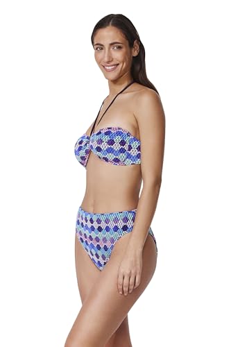 Profile by Gottex Retro Riviera Bandeau Halter Gehaakte Bikinitop voor dames, Blauw Multi, 40 - Image 2