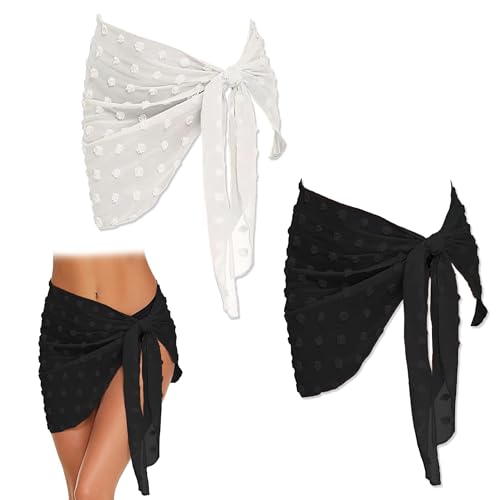 2 Stuks Beach Wrap Sarong, Pareo Strandhanddoek Sarong Bedekking Stranddoek Doeken, Zwart Wit Dames Chiffon Sarong Pareo Bikini Badpak Wikkelrok Strand Wrap voor Vakantie