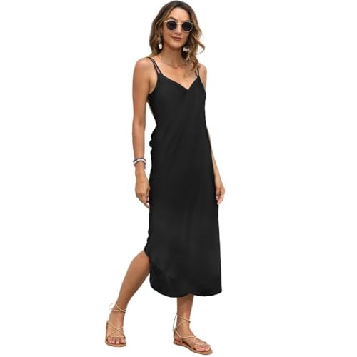 AUYAO Strandjurk voor dames, strandkleding en sarongs, zomer, bikini, rok, mouwloos, strandbadjurk met spaghettibandjes, lange losse en casual deken (zwart) - Image 8