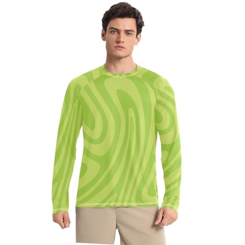 Groene Golvende Lijnen Heren Rash Guard Shirts Ademend Elasticiteit UV Zon Bescherming Shirts Strand, Kleurrijk, M