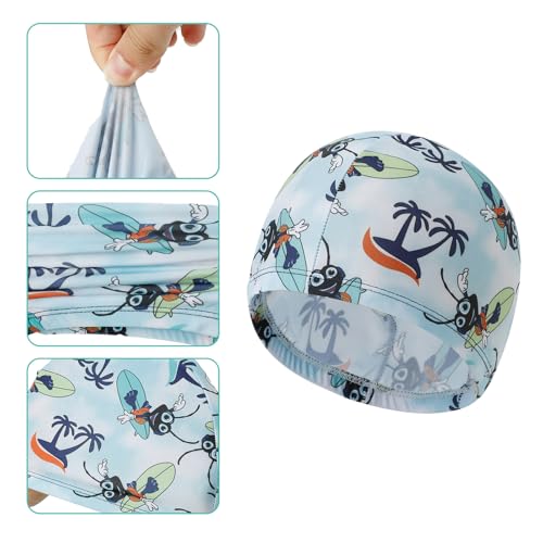 KAKU NANU 3 Stuks Jongens Zwemmen Kostuum Zwemmen Shorts Top Hat 5-14 Jaar Peuter Badpak Korte Mouw Rash Guard T-shirt, Cyaan, 10-12 jaar - Image 3