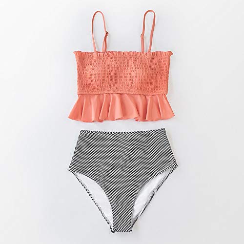 Gesmokte Blauwe Bladeren Print Bikini Sets Vrouwen Ruche Hoge Taille Twee Stukken Badpakken 2021 Meisje Badpakken (Maat: Medium) - Image 5