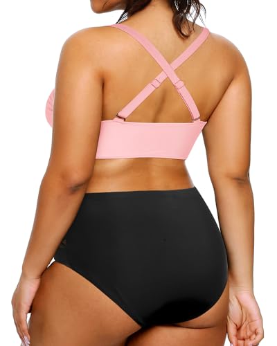 Yonique Bikini voor dames, met hoge taille, tweedelige badpakken, badmode met buikcontrole, plus maten beschikbaar , 16 Plus - Image 2
