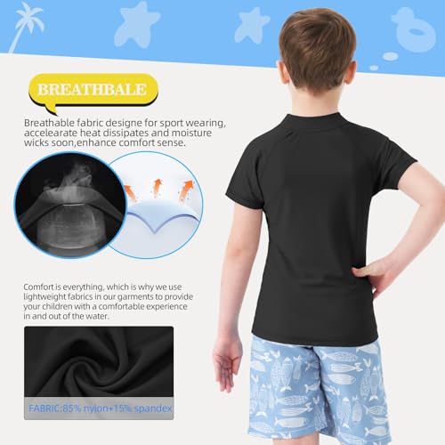 MEETWEE Badpak voor kinderen, Rashvest, lange mouwen/kort, UPF 50+ zonwering, Rash Guard 5-15 jaar, zwart, korte mouwen, 12 jaar - Image 4
