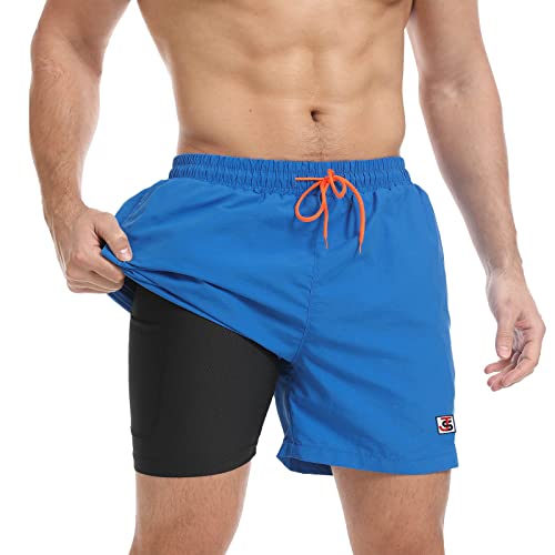 JustSun Zwembroek voor heren, sneldrogend, boardshorts met mesh-voering en verstelbaar trekkoord, marineblauw 01, XXL