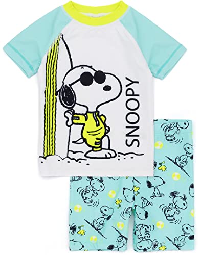 Snoopy Badpak Voor Jongens | Kinderen 2-delige T-Shirt Shorts Animated Beagle Woodstock Dog Blue All In One Zwemkleding | Peanuts Merchandise