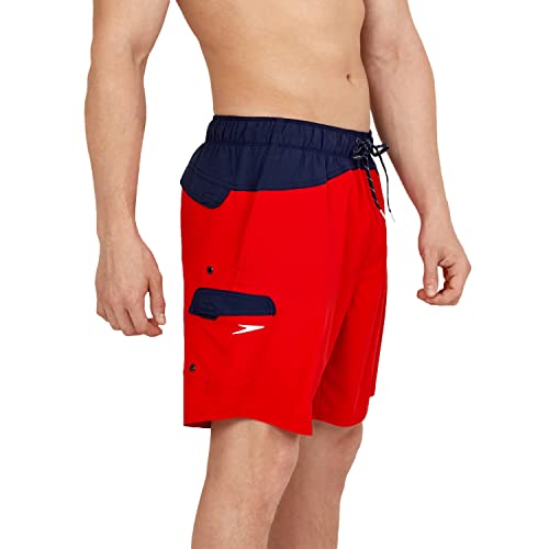 Speedo Dames Zwembroek Mid Length Marina, Rood/Wit/Blauw, Medium - Image 2