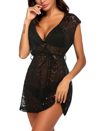 AI'MAGE Strandjurk voor dames, boho, weven, unieke bikini cover-up, zomerjurk, strandjurk, sexy peros badmode, 01 zwarte bladeren, XXL - Image 4