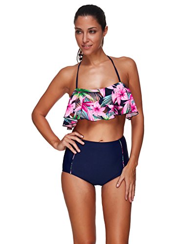 JOYMODE Vrouwen Sexy Bikini Set Hoge Taille Tie Knoop Badpakken Effen Kleur Bandage Badpak, marineblauw, XXX-Large (fits like US 12-14)