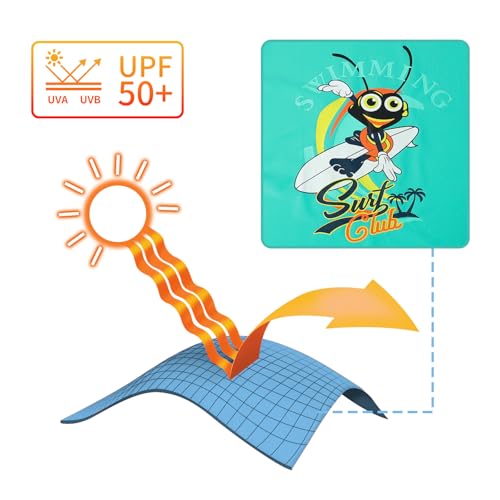 KAKU NANU 3 Stuks Jongens Zwemmen Kostuum Zwemmen Shorts Top Hat 5-14 Jaar Peuter Badpak Korte Mouw Rash Guard T-shirt, Cyaan, 10-12 jaar - Image 4