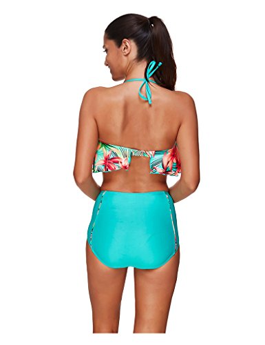 JOYMODE Vrouwen Sexy Bikini Set Hoge Taille Tie Knoop Badpakken Effen Kleur Bandage Badpak, Blauw, XXL(US 10-12) - Image 3