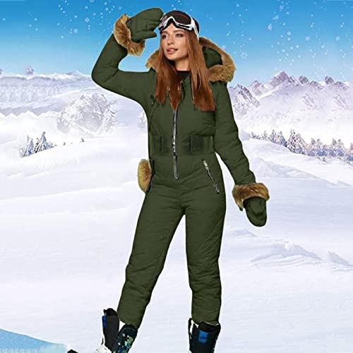 Skipak voor dames, sneeuwpak voor dames, waterdicht, met ski-zak, skihandschoenen, skihandschoenen, wollig, behaaglijk, ski-overall met capuchon van kunstbont, softshell-jas met rits, onesies, warm - Image 4
