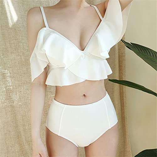 Split bikini kleine borst verzameld om de buik te bedekken slank slank badpak met warmwaterbron (Kleur: Wit, Maat: M code) (Wit M)