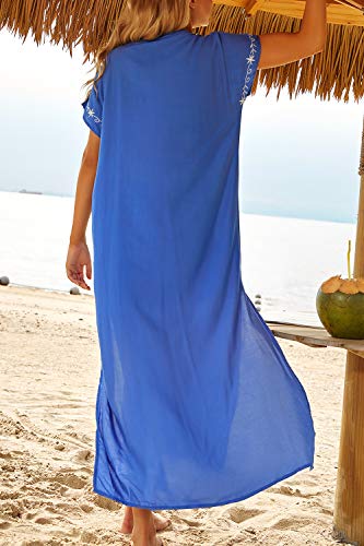 LikeJump dameskaftan, strandjurk, maxi pareo, om over bikini en badpak te dragen, Blauw, Eén maat - Image 6