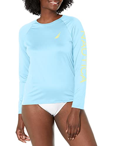 Nautica Rashguard dames standaard lange mouwen UPF 30+ UV zonnebescherming zwemshirt, Blauwgroen, L