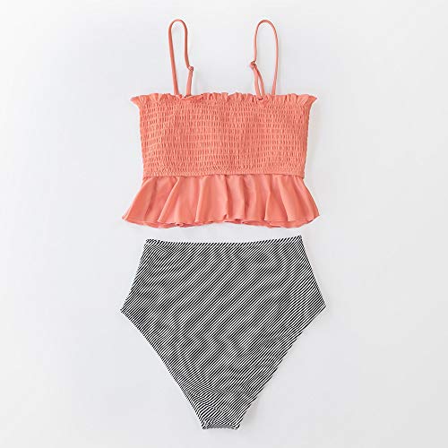 Gesmokte Blauwe Bladeren Print Bikini Sets Vrouwen Ruche Hoge Taille Twee Stukken Badpakken 2021 Meisje Badpakken (Maat: Medium) - Image 2