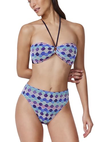 Profile by Gottex Retro Riviera Bandeau Halter Gehaakte Bikinitop voor dames, Blauw Multi, 40 - Image 5