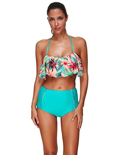 JOYMODE Vrouwen Sexy Bikini Set Hoge Taille Tie Knoop Badpakken Effen Kleur Bandage Badpak, Blauw, XXL(US 10-12)