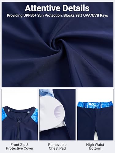 Owntop Rash Guard voor dames, 2-delig, UPF 50+ badshirt, lange mouwen, ritssluiting, rashguard shirts en boyshorts met hoge taille, sneldrogend, badkleding, zwemkleding, zwemmen, surfen, blauw, XL - Image 4