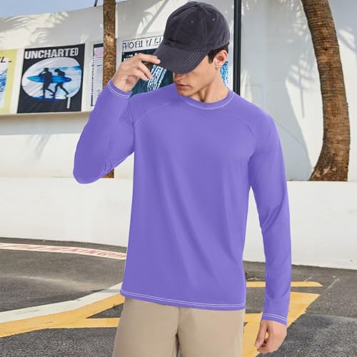 Slate Blue Heren Rash Guard Shirts Sneldrogende Ronde Hals Zonbescherming Lange Mouw Zomer, Kleurrijk, L - Image 5