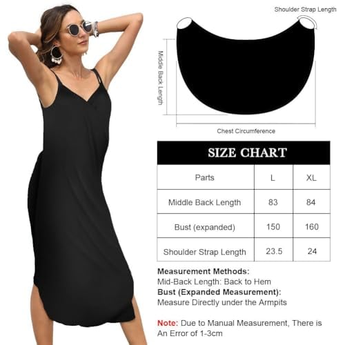 AUYAO Strandjurk voor dames, strandkleding en sarongs, zomer, bikini, rok, mouwloos, strandbadjurk met spaghettibandjes, lange losse en casual deken (zwart) - Image 2