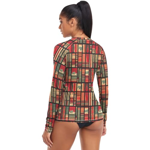 Dames Rash Guard Shirts Zonbescherming Kleding UPF 50+ Lange Mouw Bescheiden Zwemshirt Surf Tops, Kleurrijke Tribale Olifanten, S - Image 6