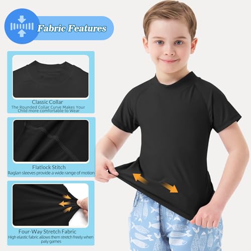 MEETWEE Badpak voor kinderen, Rashvest, lange mouwen/kort, UPF 50+ zonwering, Rash Guard 5-15 jaar, zwart, korte mouwen, 12 jaar - Image 3
