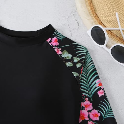 Owntop Dames 2-delige Rash Guard, Badpakken met lange mouwen en hoge taille Boyshort Bottom, Zonbescherming Zwemshirt Rash Vest, UV UPF 50+ Badpak, Zwemmen Surfen, Zwart, XL - Image 5