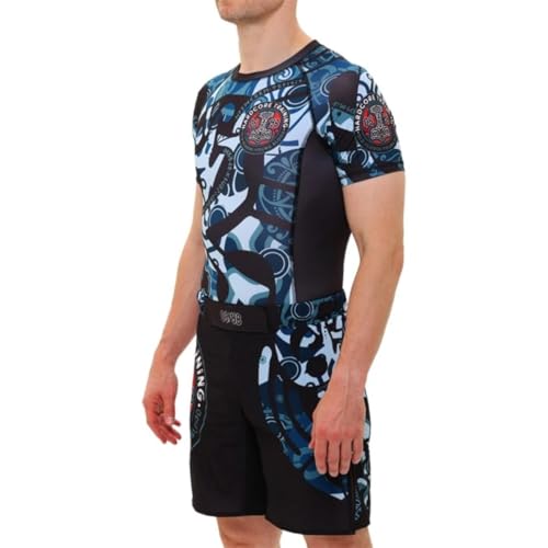 Hardcore Training Nordic Rash Guard Men Compressieshirt Lange Kort Mouw Basislaag MMA BJJ Jiu Jitsu Grappling Boxing (DE/NL/SE/PL, Alfabetisch, L, Regular, Regular, Black Light Blue) - Image 3