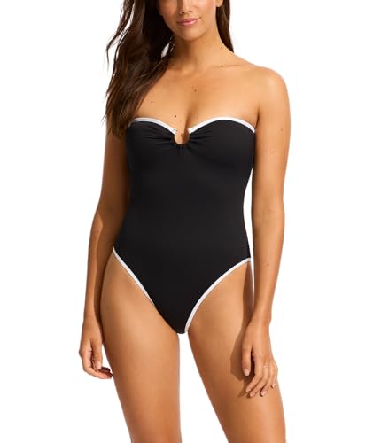 Seafolly Badpak uit één stuk bandeau halter voor dames, Beach Bound Zwart, 30