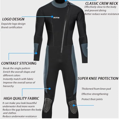 Heren Wetsuit, Ultra Stretch 5mm Neopreen One Piece Warme Zonnebrandcrème Wetsuit Frontrits Voor Watersporten Zwemkleding Lange Mouw, Voor Zwemmen/snorkelen/duiken/surfen, XL - Image 4