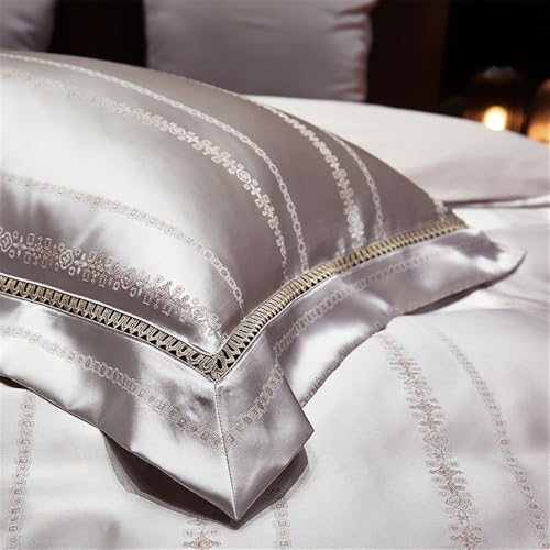 Zacht 4 Pieces Satin Striped Duvet Cover King/Queen Size Set All Season Luxury Silky Like Bedding Set with Flat Sheet and 2 Pillowcases Beddengoed(King 220X240cm 4pcs) - Image 2
