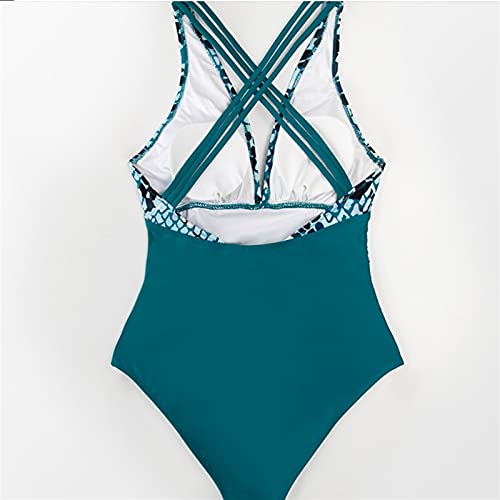 Zwarte Print V-hals Eendelig Badpak Sexy Kriskras Terug Vrouwen Meisje Strand Badpakken Badmode Strand (Kleur: ADI5006D, Maat: S.) - Image 5