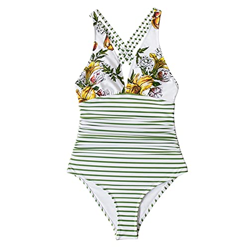 Zwarte Print V-hals Eendelig Badpak Sexy Kriskras Terug Vrouwen Meisje Strand Badpakken Badmode Strand (Kleur: ADI5006D, Maat: S.)