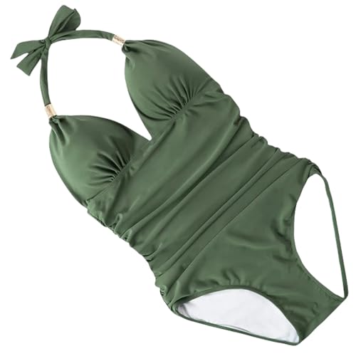 BAODANWUXIAN Swimsuit One Piece Swimsuit Women Solid Bathing Suit Halter Bodysuit Push Up Swimsuit Monokini Beachwear Plus Size Swimwear Tankini-Ag-Xl