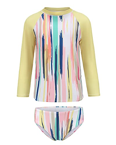 Aisyee Rashguard set met lange mouwen voor meisjes, tweedelig, batik badpakken voor kinderen, SPF 50+, geel, 7-8 Jaar