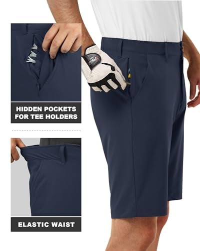 33,000ft Golfshorts voor heren, stretch, korte golfbroek, lichte sneldrogende bermuda shorts, korte broek met 3 theehouders, casual shorts, werkshorts met 5 zakken voor golfen, werk, Donkerblauw, 38 - Image 3
