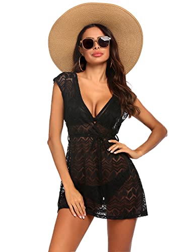 AI'MAGE Strandjurk voor dames, boho, weven, unieke bikini cover-up, zomerjurk, strandjurk, sexy peros badmode, 01 zwarte bladeren, XXL - Image 8